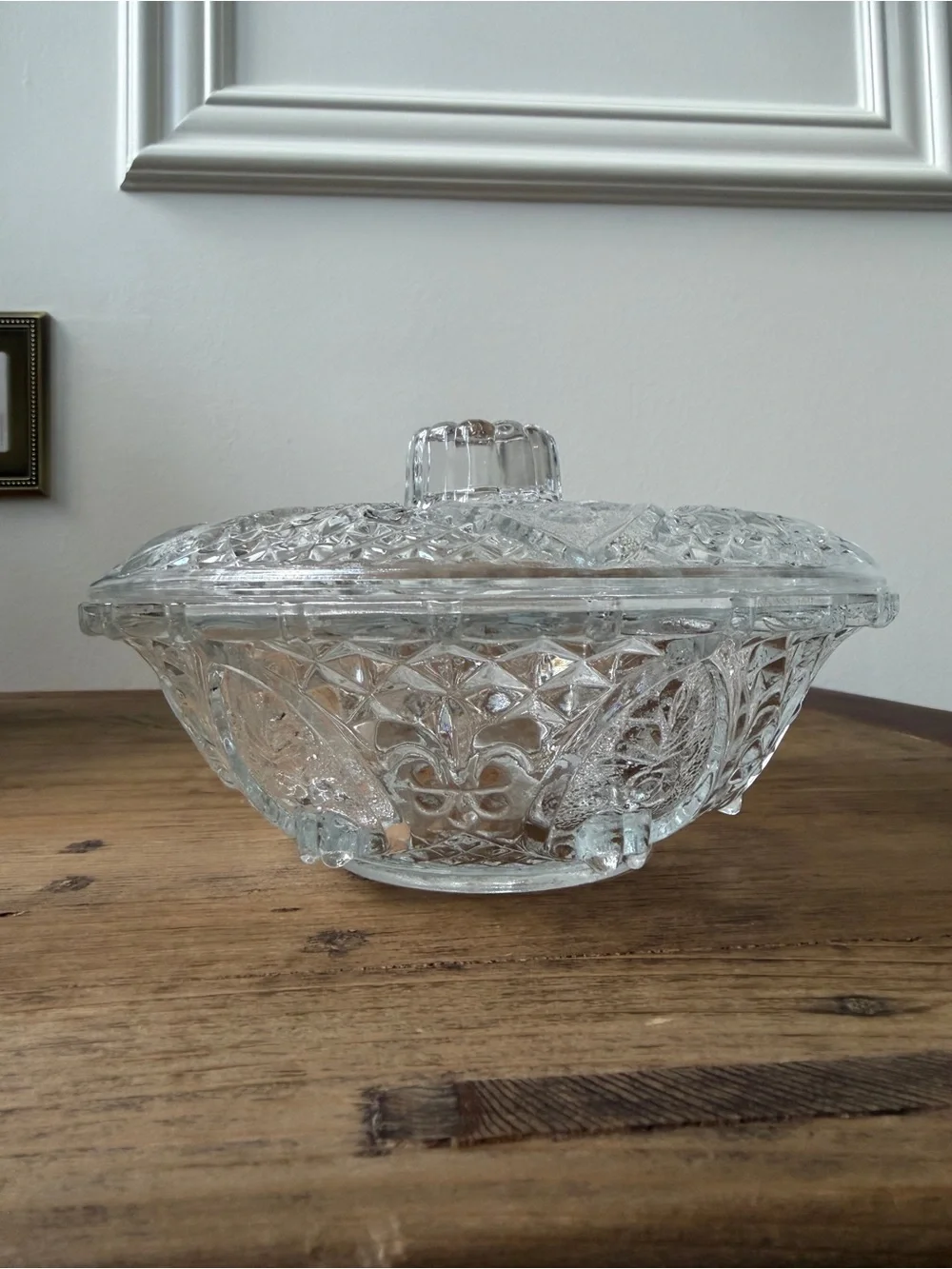 Clear Pressed Glass Covered Serving Bowl - Decorative Home Dining Dish
